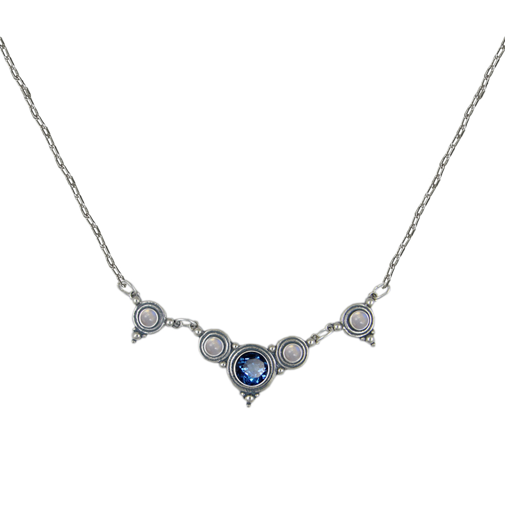 Sterling Silver Gemstone Necklace With Siberian Blue Quartz And Rainbow Moonstone